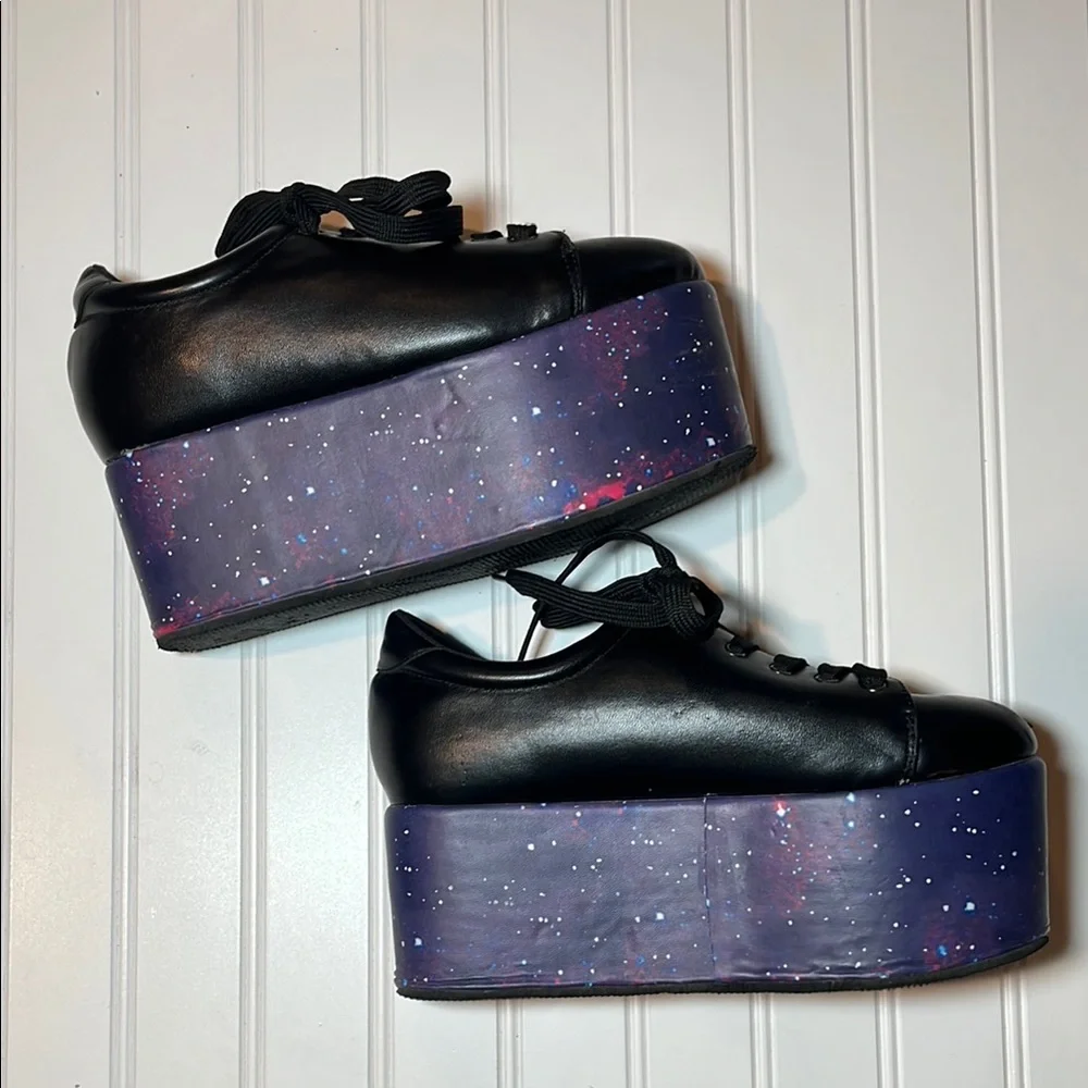 Hot Topic Black Platform Sneakers with Galaxy Print